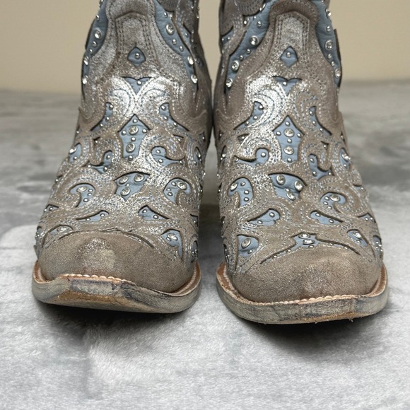 JB Dillon Womens 9 Cowboy Boots Metallic Silver Blue Rhinestone Festival Western - Picture 8 of 15